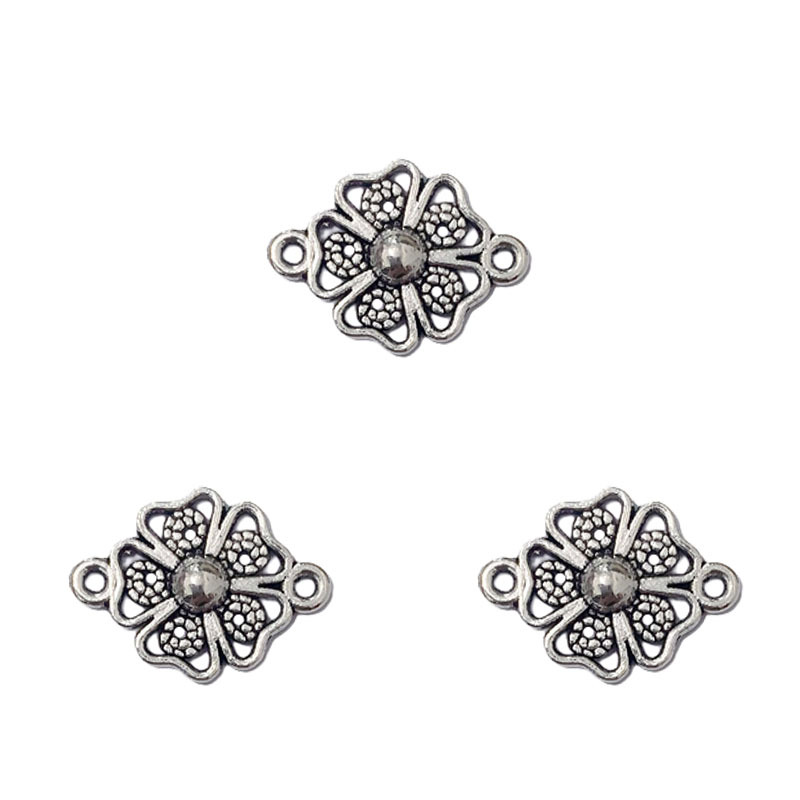 DIY zinc alloy jewelry accessories, double hanging hollowed-out flower simple necklace, bracelet, beaded connector, pendant