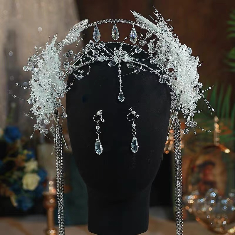 Luxury Crystal Fringe Hair Band Super Fairy White Veil Holy Lady Crown Wedding Dress Application Scenario