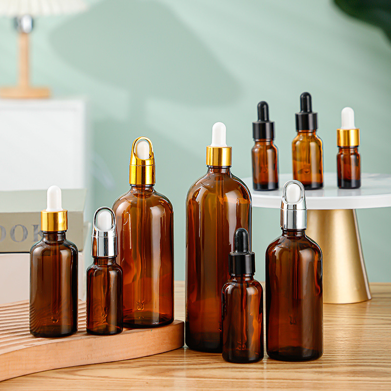 Original manufacturer's tea-colored essential oil bottle, glass dropper bottle, essence serum bottle, travel portable cosmetic portioning bottle Specification image