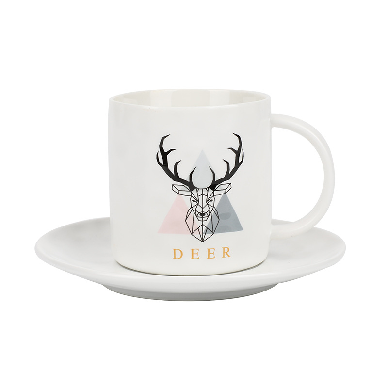New Simple Elk Ceramic Cup With Spoon Antler Home Office Coffee Cup Embossed Mug Item Picture