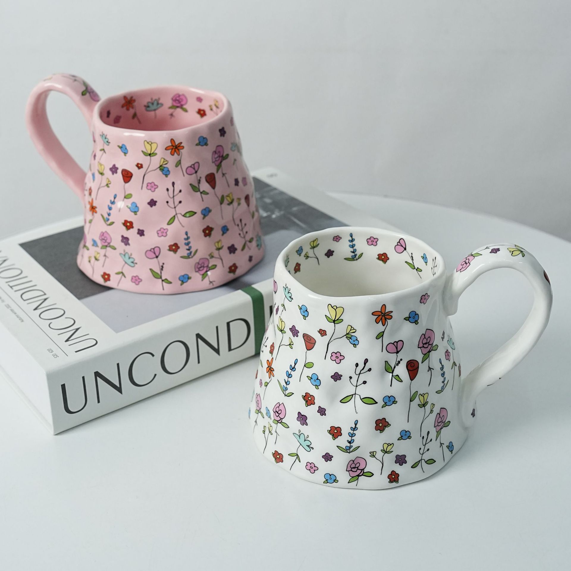 创意花卉陶瓷马克杯高颜值大容量咖啡杯马克杯水杯办公室早餐杯