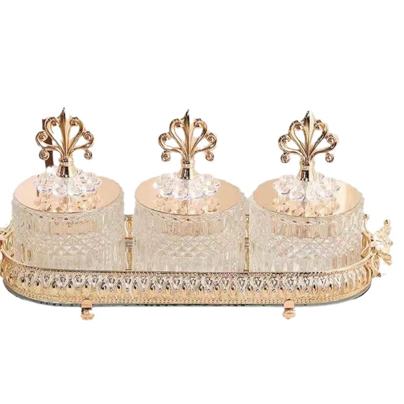 European Decoration Glass Candy Jar Phnom Penh Decorative Glass Crafts Electroplated Sugar Jar Four-Piece Furniture Storage Item Picture