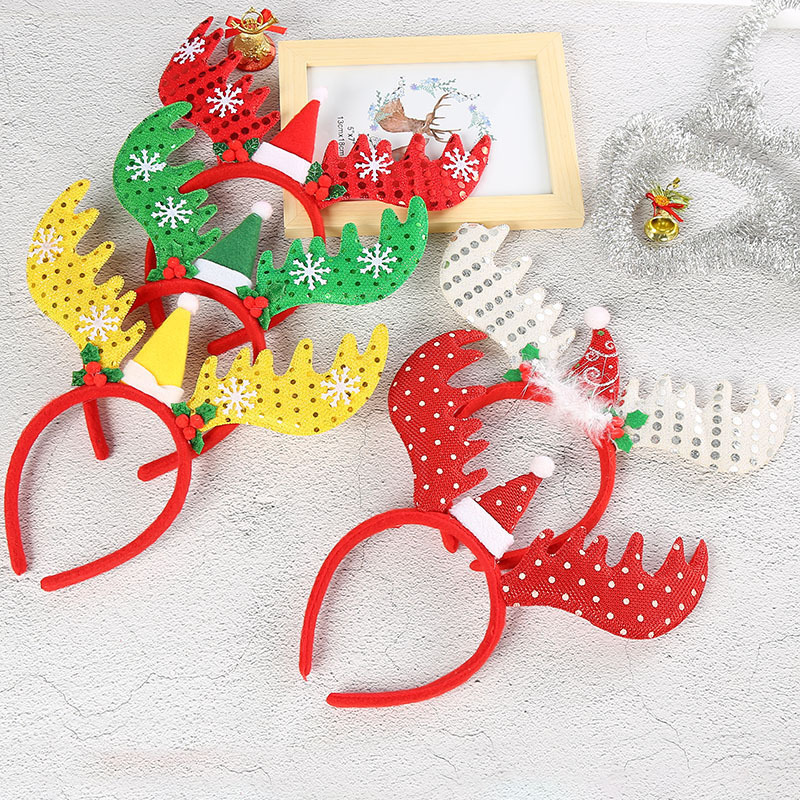 New headband Snowflake large antler head buckle Christmas decorations Adult party dress up items Luminous headband Luminous Christmas headband buckle Christmas decorations Headband Specification drawing