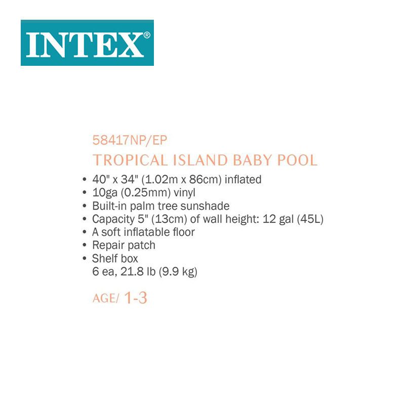 INTEX58417 Tropical Island Baby Pool, Baby inflatable pool, Sunshade Bath tub, Ocean Ball pool Specification image