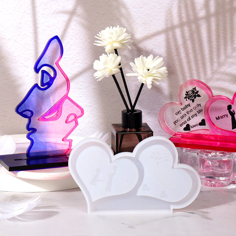 diy epoxy resin molds, couple-themed standing signs, desktop ornaments, heart-shaped photo frames, silicone molds, cross-border Application Scenario