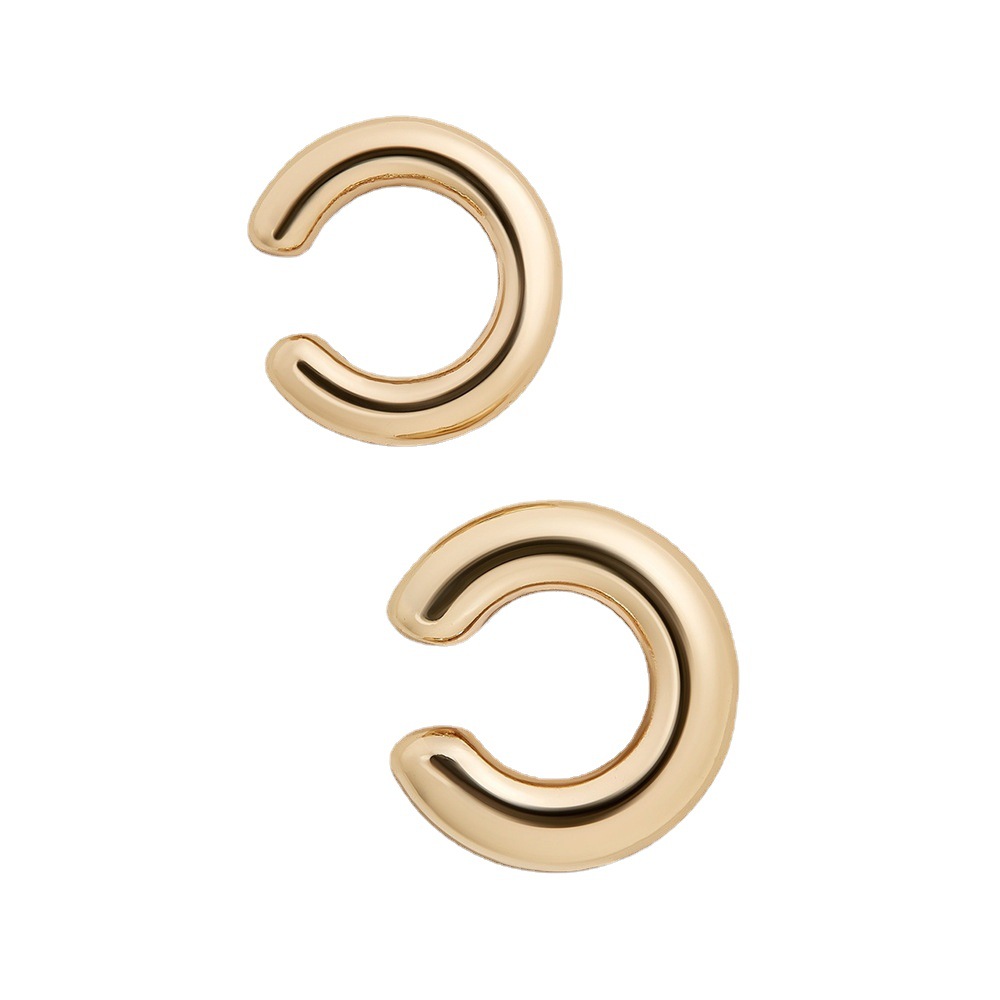 Punk asymmetrical metal ear clips, double round ear bone clips, women's C-shaped ear bone clips, earrings and jewelry wholesale Item Picture