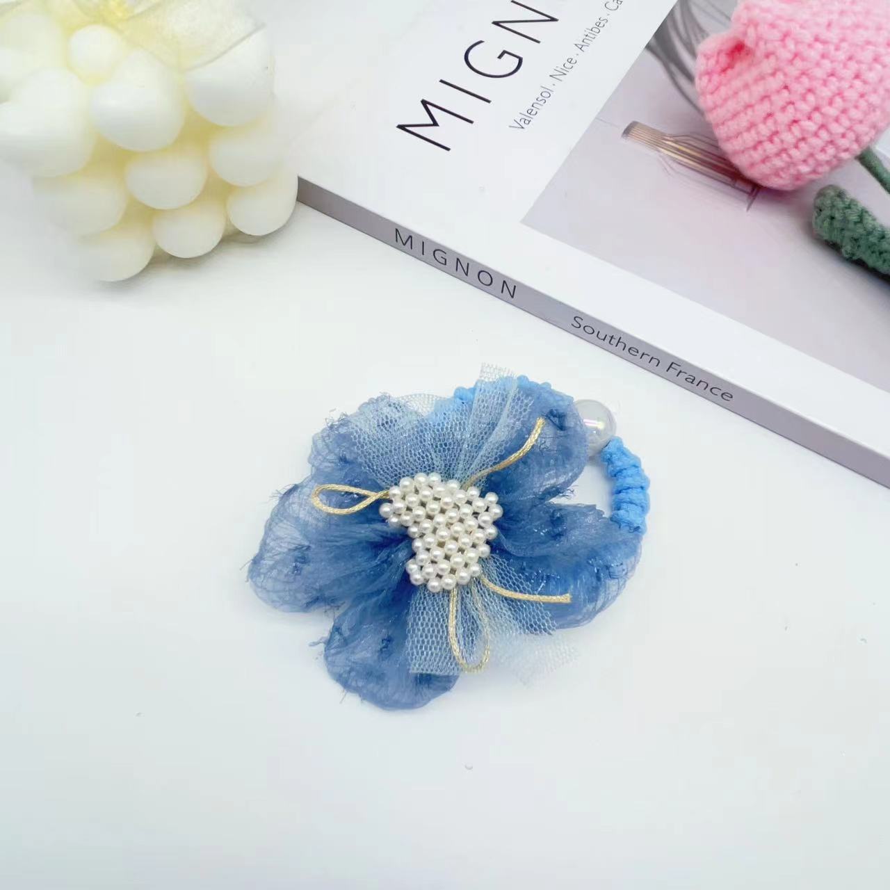 Hair Rope Lt10415 Korean Pearl Love Salsa Five-Petal Flower Children's Hair Accessories Hair Rope Specification drawing