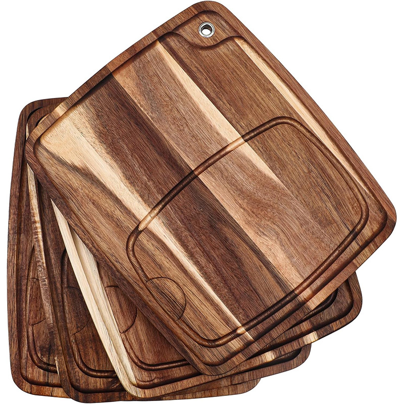 Cross-border acacia wood dinner plate, home kitchen steak and bread dinner plate with juice trough, wooden steak board Item Picture