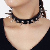 European and American original style black punk rock leather necklace choker Gothic spike trend sex accessories