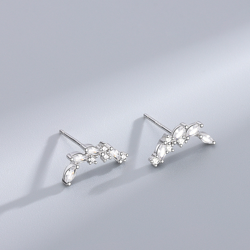 S925 Sterling Silver Diamond Branch Bud Olive Branch Zircon Earrings Japan And South Korea Fashion Temperament K Gold Plated Women's Earrings details Picture