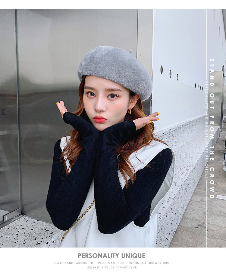 秋冬季新款女士时尚仿貂毛贝雷帽休闲旅行保暖画家帽文艺南瓜帽子详情24