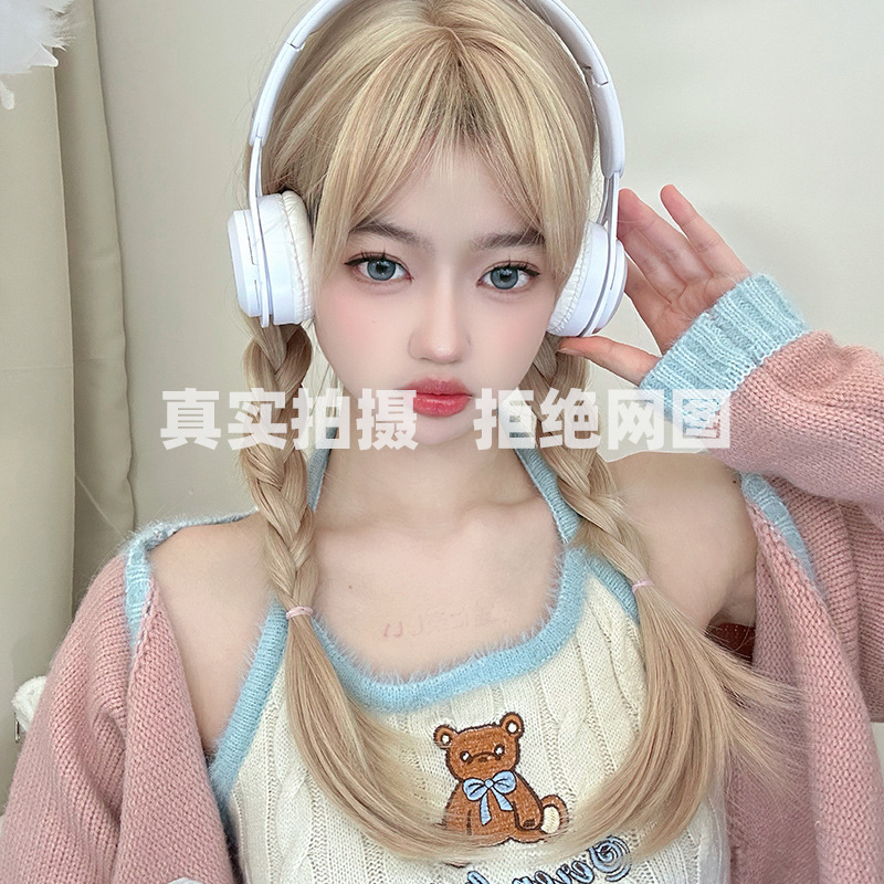 假发女长发网红Lisa同款甜美可爱白金色自然长直发齐刘海JK全头套