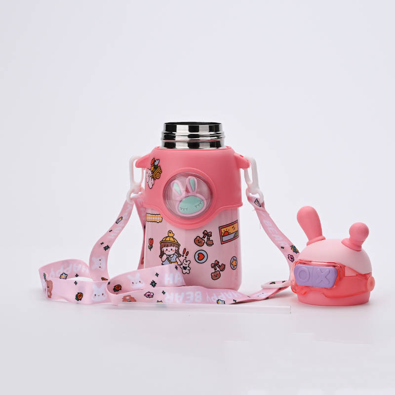 Manufacturers Creative Can Print Children's Doll Straw Thermos Cup Rabbit Handle Straw Stainless Steel Thermos Cup Good Water Cup Application Scenario