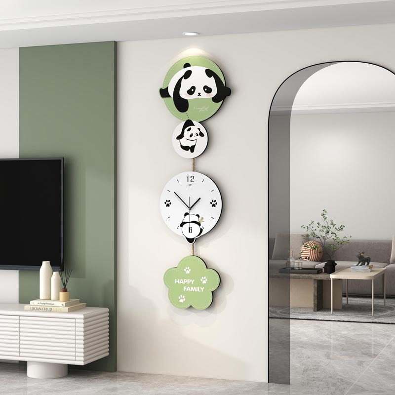Creative panda wall clock, high-end living room, simple dining room decoration, wall-mounted clock, home silent clock, no need for drilling Specification image
