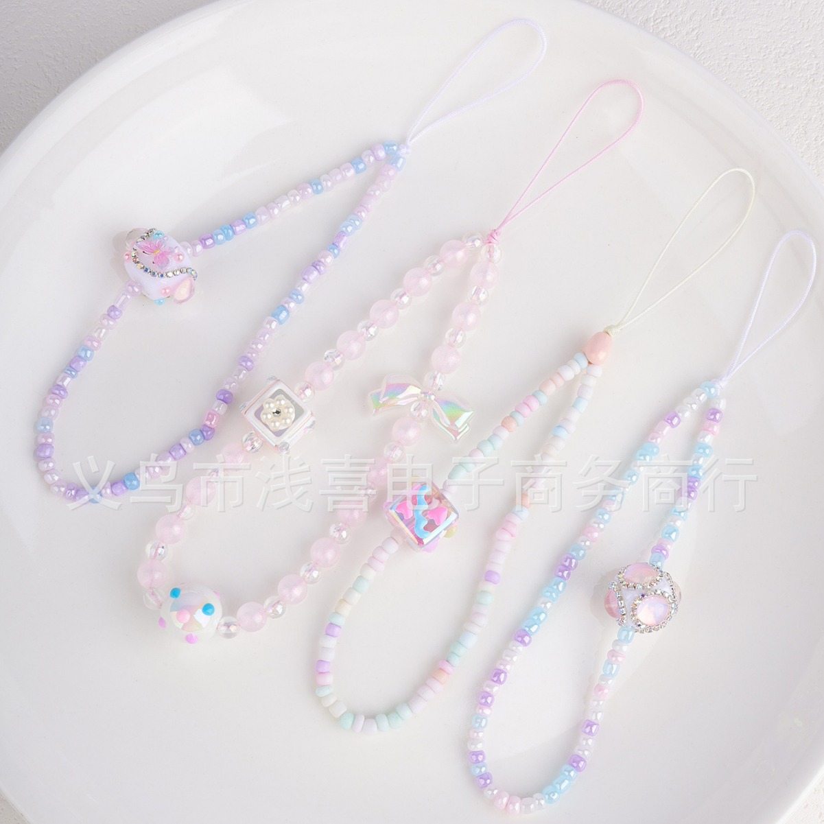 美少女心清新甜心美宝石树脂钻镶嵌手绘手机链串珠手机壳挂链件饰