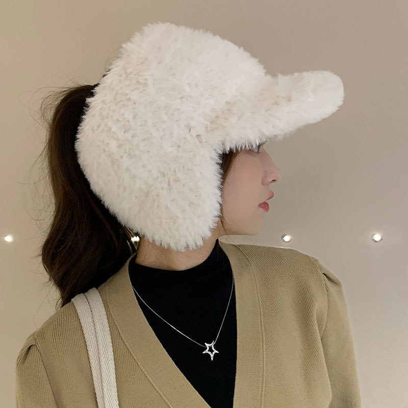 Plush Empty Top Hat Women's Fall/Winter Duck Tongue Knitted Hat Outdoor Student Biking Lamb Hair Baseball Cap Specification drawing