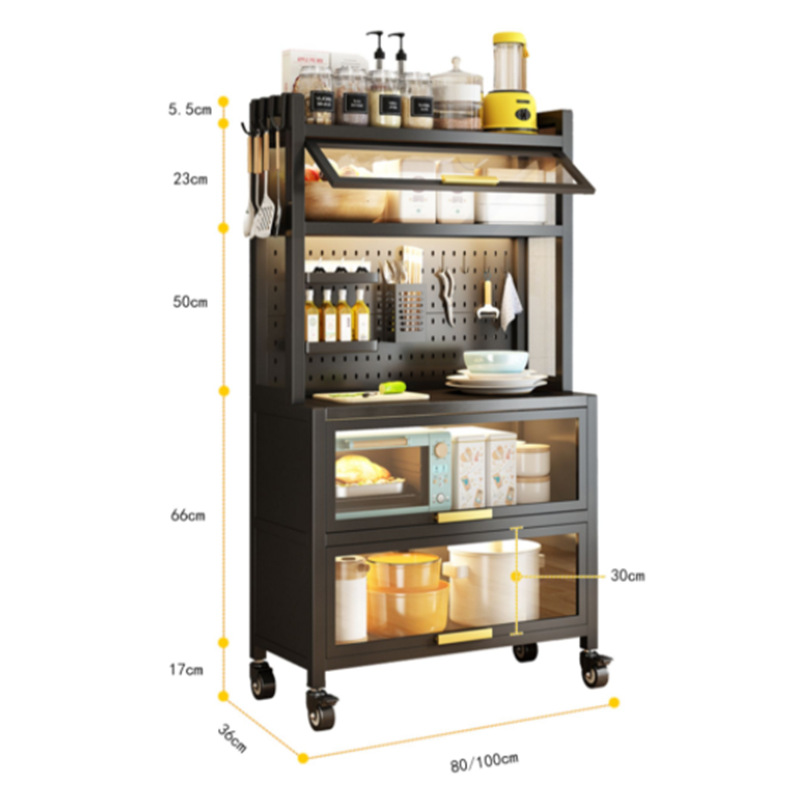 Floor-standing kitchen cabinet storage rack, carbon steel living room sealed with cabinet door, dust-proof and moisture-proof storage and organization rack Item Picture
