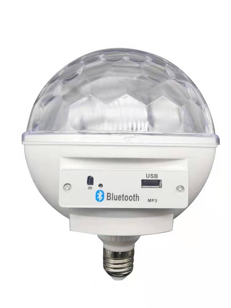 Bluetooth LED Music Crystal Magic Ball laser stage light MP3 seven-color rotating E27 Home KTV voice-controlled flash Item Picture