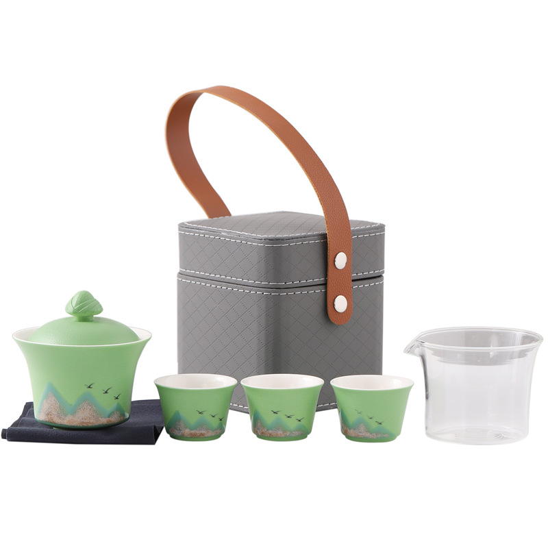 Dragon Boat Festival Ceramic Cracker Cup Zongzi Ceramic Pot Three Cups Wanli Mountain And River Portable Travel Tea Set Item Picture