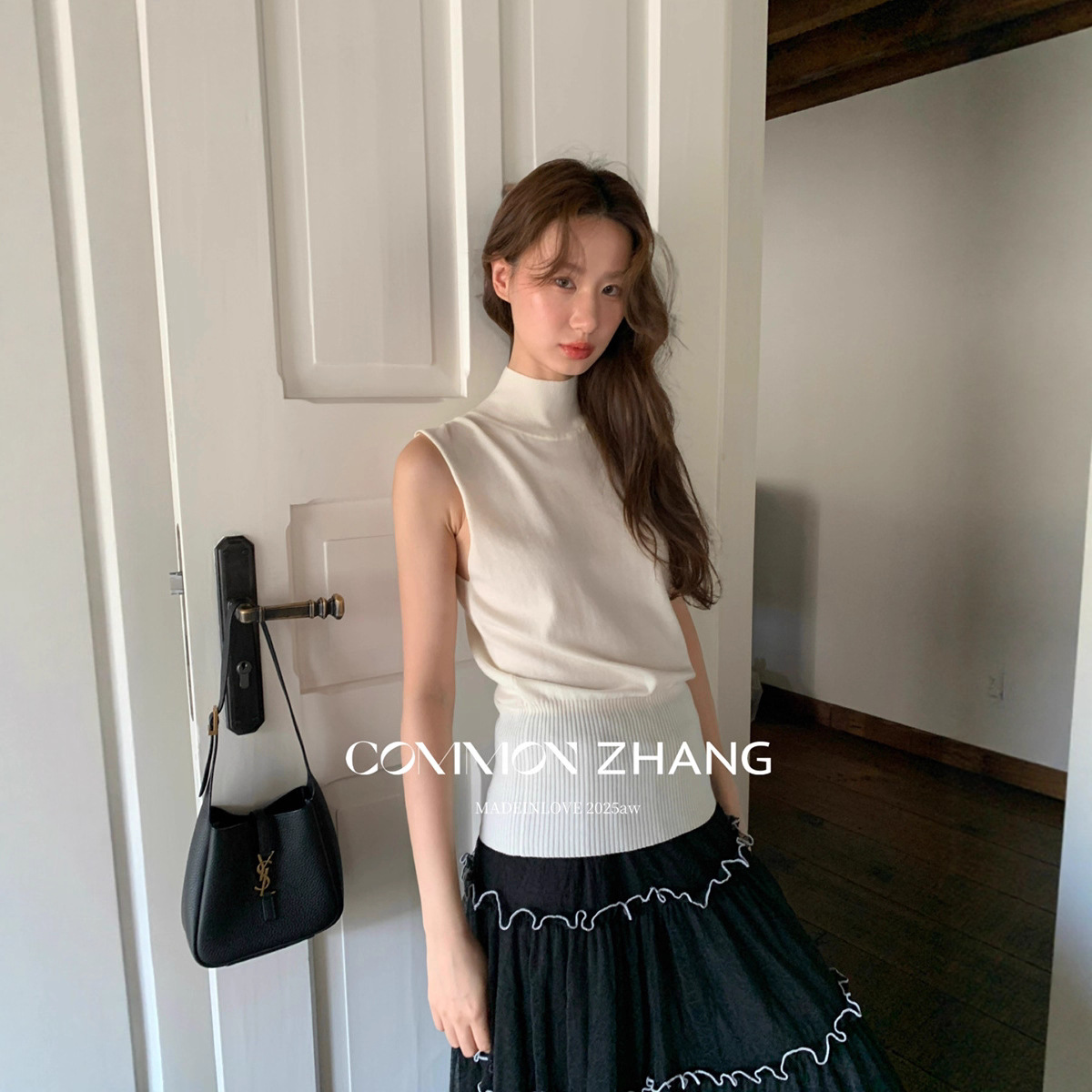 CZ ZHANG Early Autumn mid-length sexy backless sleeveless knitted sweater, women's semi-high neck slimming base layer B35002