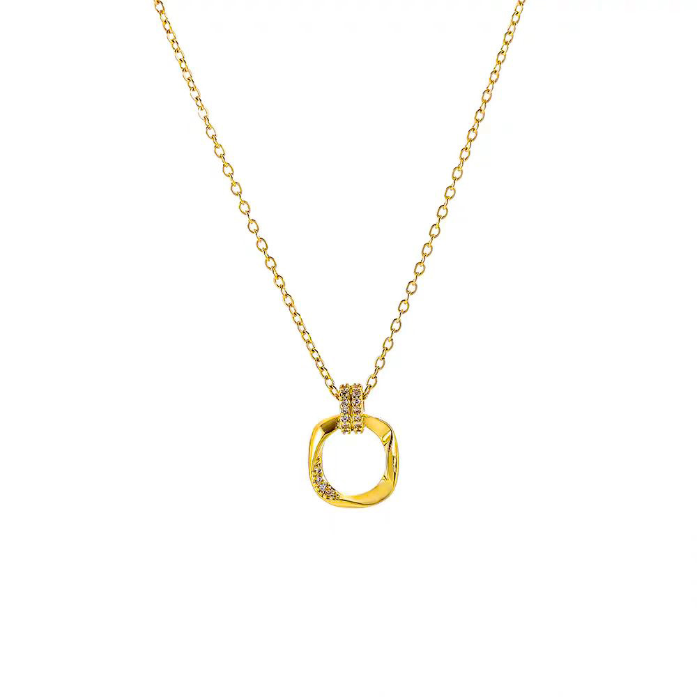 Hyacinto japonés coreano moda geométrica circonio doble anillo colgante diseño de personalidad rectángulo clavícula cadena nicho pequeño fresco adorno collar Item Picture