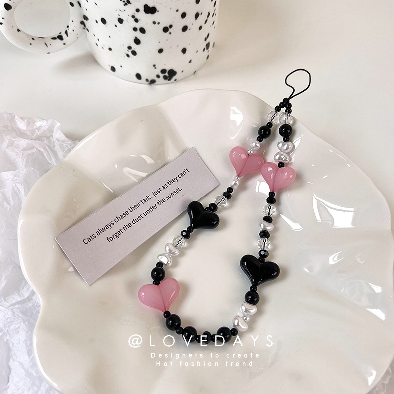 South Korea ins wind love mobile phone chain short Park Choi Ying with love pink heart chain rope personality hanging