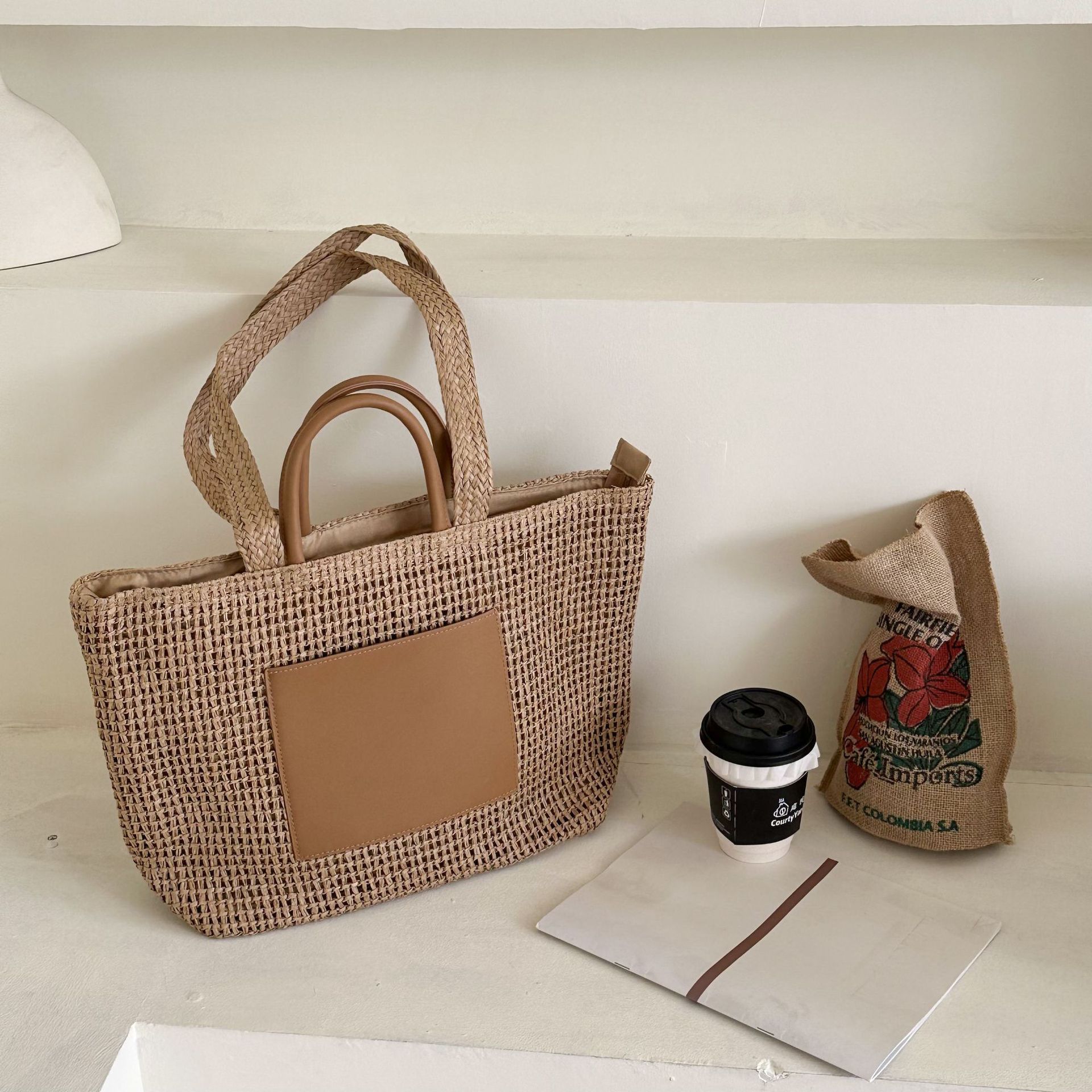 韩国超火爆款草编包包女2024新款夏天淑女手提包大容量单肩腋下包