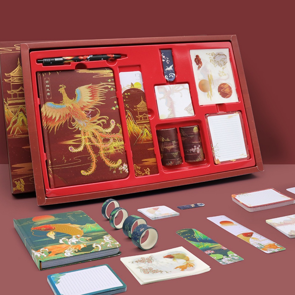Hand-held journal Chinese-style gift box stationery set, primary school hand-held journal large and small gift packs, birthday gifts, exquisite notebooks
