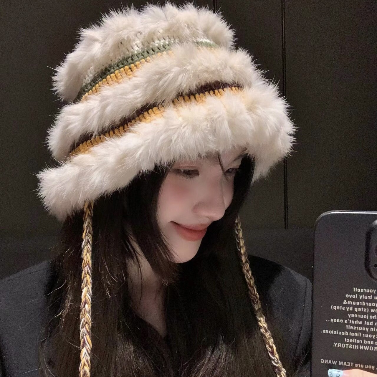 Brand [Sondona] 2025 New Autumn And Winter Plush Ear-Protecting Hat For Adult Women, Korean Style, Versatile Color Contrast, Knitted Rope, Making The Face Look Smaller, Warm, Versatile, Relaxed, High-End Atmosphere, Ethnic Style Fisherman's Hat Specification drawing