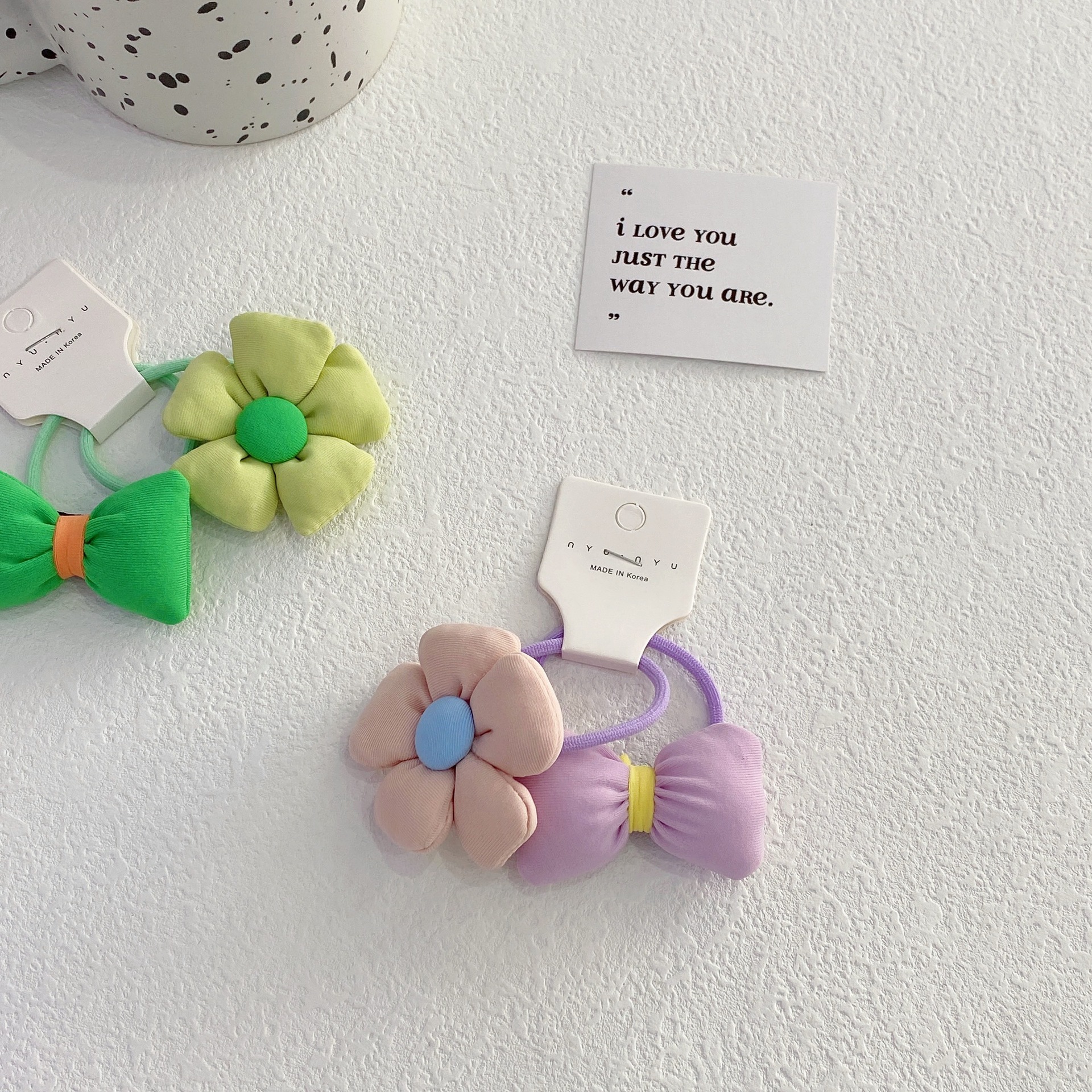 Korean Version Of Fabric Little Girl Flower Hair Rope On The Head Rope Children's Cotton Butterfly Tied Horsetail Leather Band Hair Accessories Specification drawing