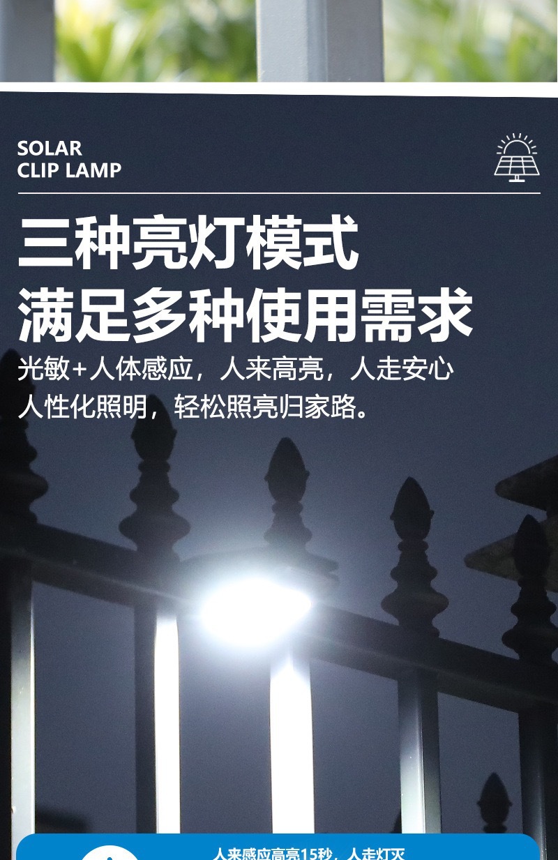 太阳能庭院灯家用花园照明灯人体感应多功能露天室外夹子草坪灯详情12