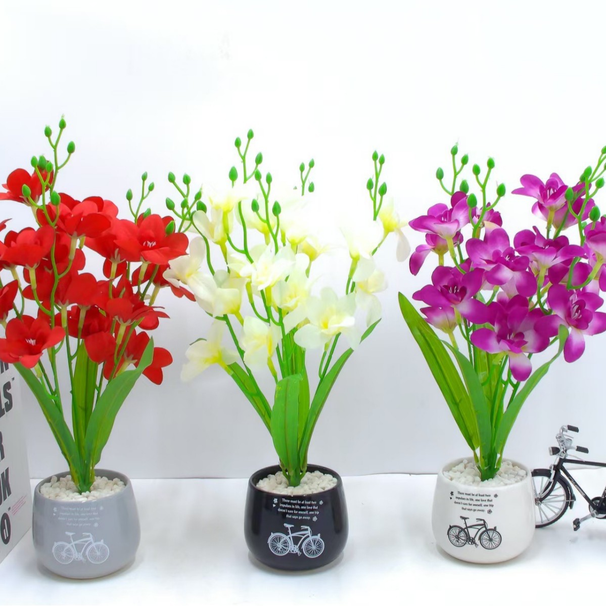 香雪兰套装假花室内摆件盆栽酒店客厅绢花塑料蝴蝶兰盆景