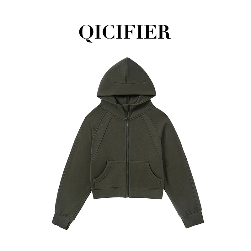 Qcfe Autumn And Winter New Fleece Hooded Loose Fitness Yoga Wear Sports Leisure Full Zip Hooded Yoga Coat details Picture