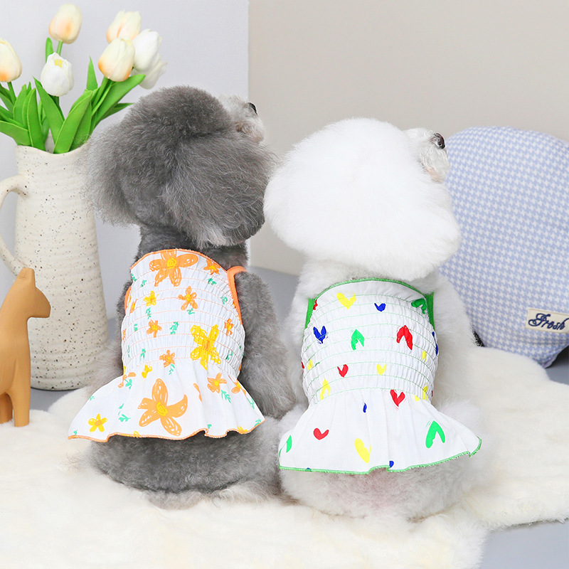 Spring and summer pet clothing, a variety of pleated, elastic and drawstring straps, Pomeranian clothing, teddy dog clothes, casual dog clothing