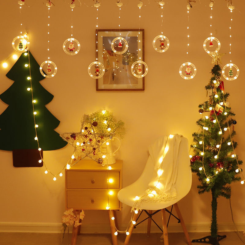 Cross-border new Christmas LED light string, Santa Claus cartoon-shaped curtain light, room window decoration color light