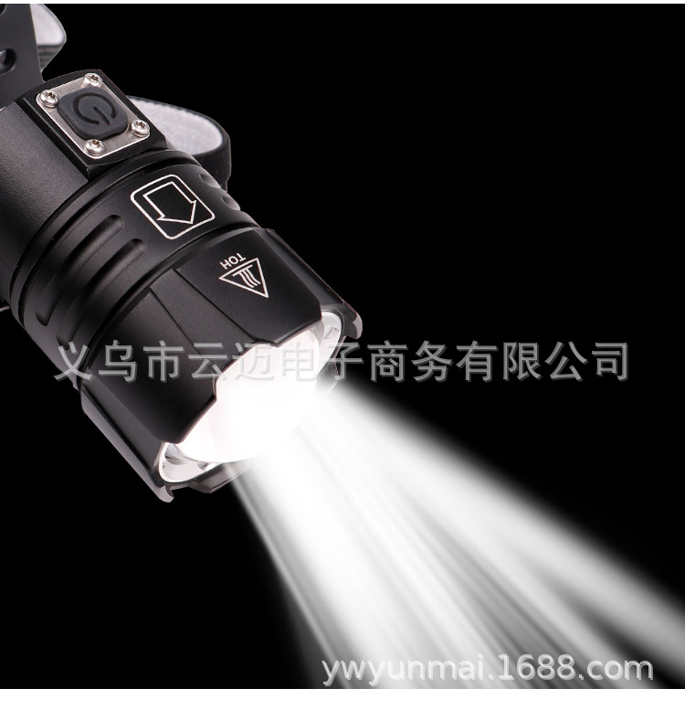 The new cross-border XHP70 telescopic zoom headlamp, USB charging, battery level display, large lens XHP70 strong headlamp pic 18