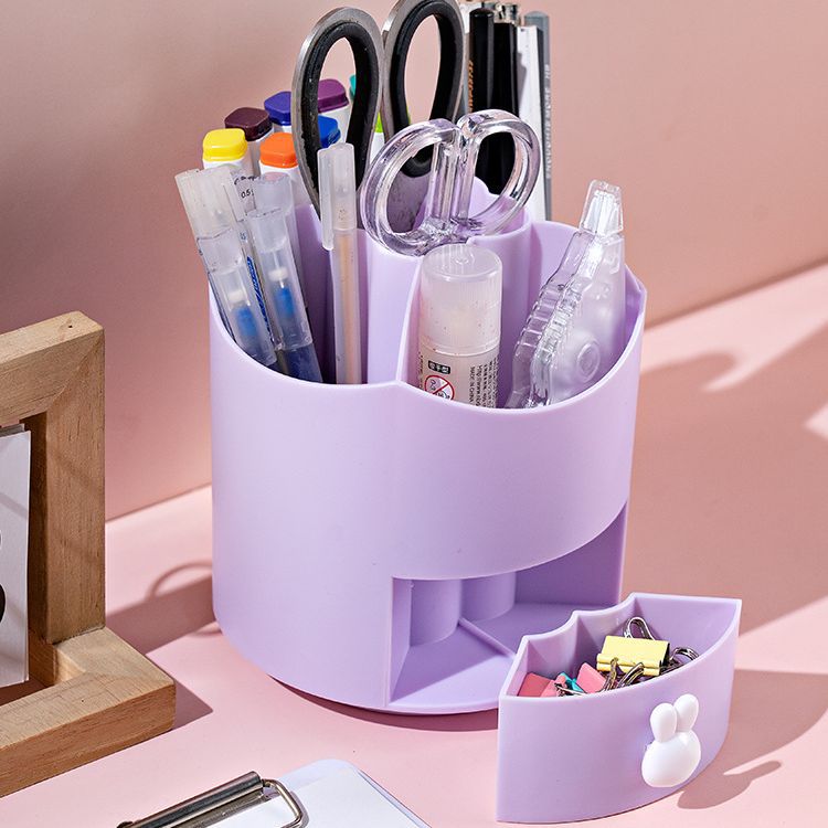 Desktop 360-degree rotating pen holder, student office stationery storage box, multi-functional large-capacity ins makeup brush bucket details Picture