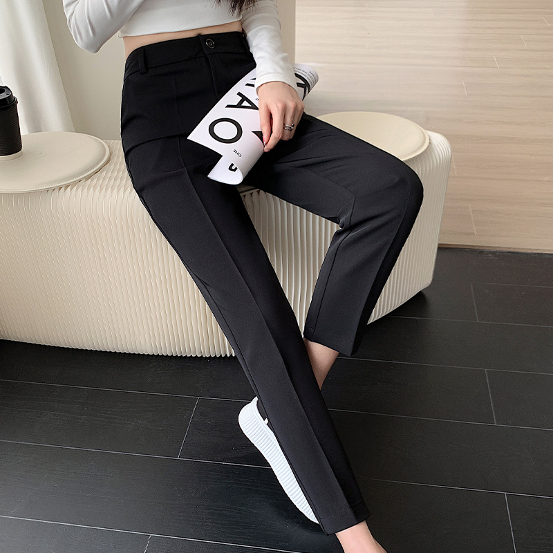 Pantalones de traje de mujer de corte recto pantalones de pierna ancha pantalones de tubo de humo premium sensación slim 9 puntos pantalones de seda de hielo casual sensación de caída Specification image