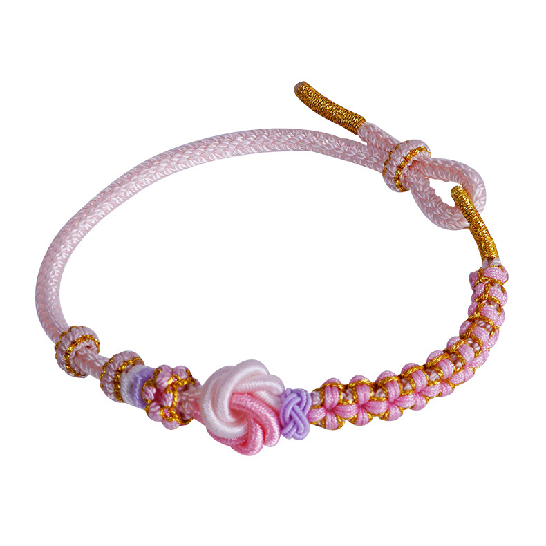 The peach blossom knot mandala bracelet is a hand-woven bracelet for women. It can be strung with gold beads. DIY finished product: woven rope and beaded Application Scenario