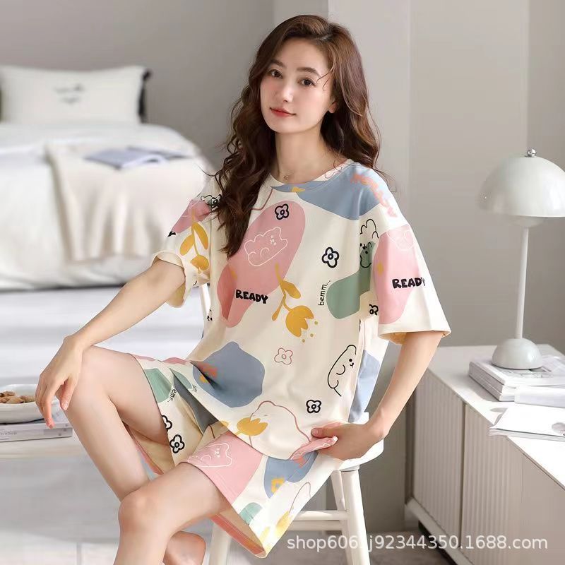 2023新款睡衣女夏季薄款短袖可爱韩版卡通套装家居服可外穿两件套图