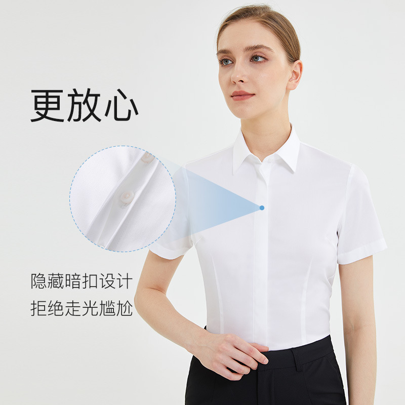 80-piece pure cotton non-ironing shirt for women, short-sleeved, slimming and form-fitting, business, professional, commuting, formal work uniform, all cotton shirt Application Scenario