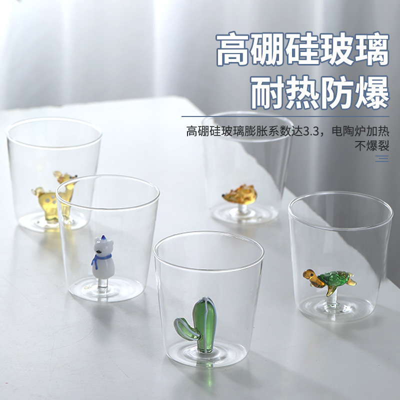 批发新款高硼硅玻璃水杯高颜值带把杯子家用动物造型喝水玻璃杯子