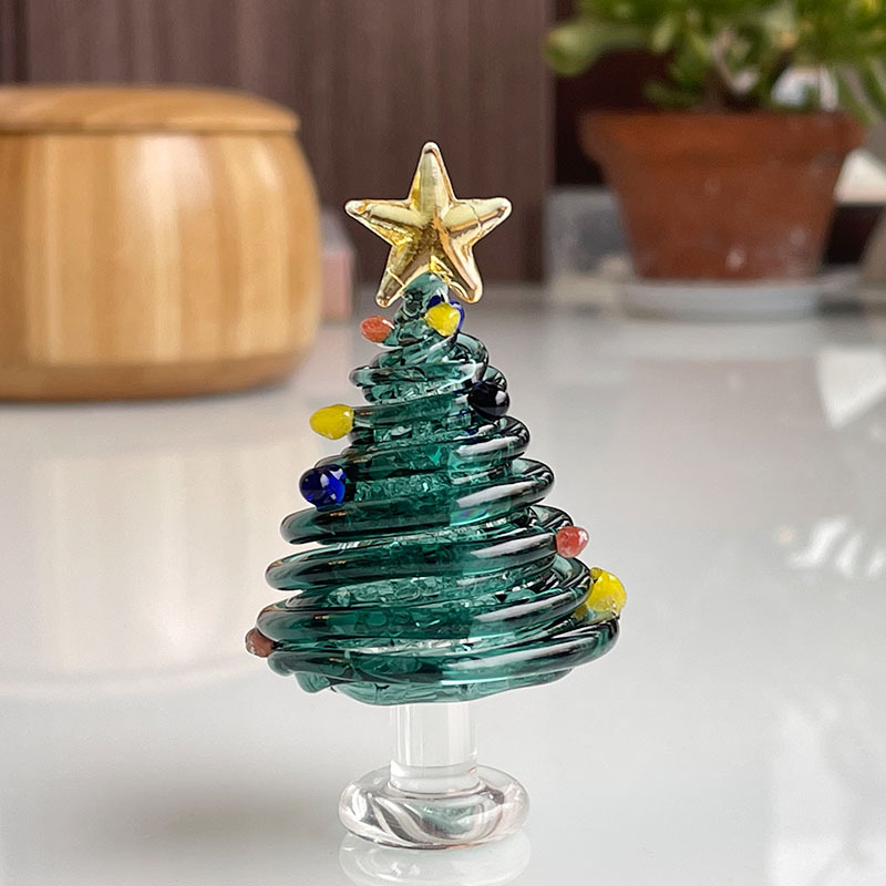圣诞节礼物拉丝圣诞树淄博琉璃工艺品玻璃制品桌面摆件手工装饰灯细节图