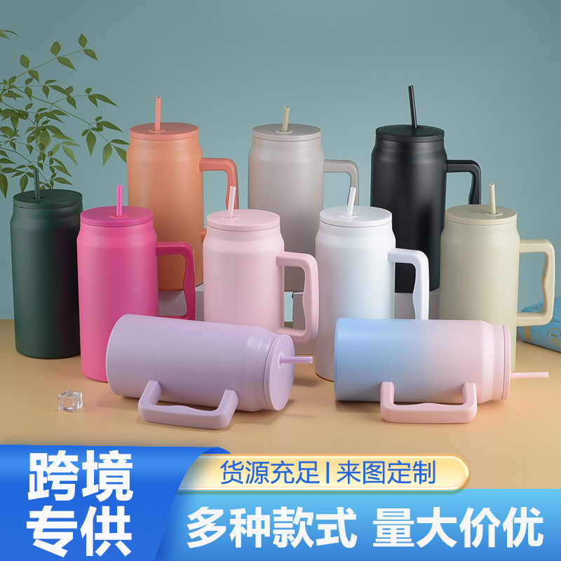 跨境SIM同款手柄杯304大容量吸管杯50oz手柄壶便携式真空保温杯