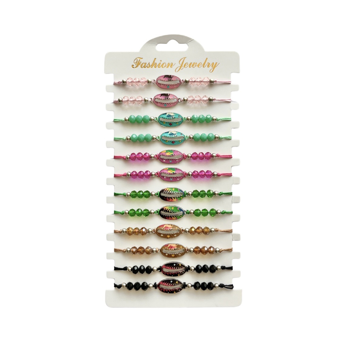 Amazon cross-border best-selling multi-color printed shell crystal beaded bracelet, cartoon boy and girl bracelet batch Item Picture