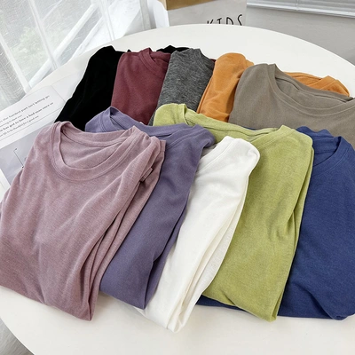 Lightweight, breathable, sun-protective long-sleeved T-shirt for women, summer loose, round-neck solid color casual mask base layer, smock thumbnail