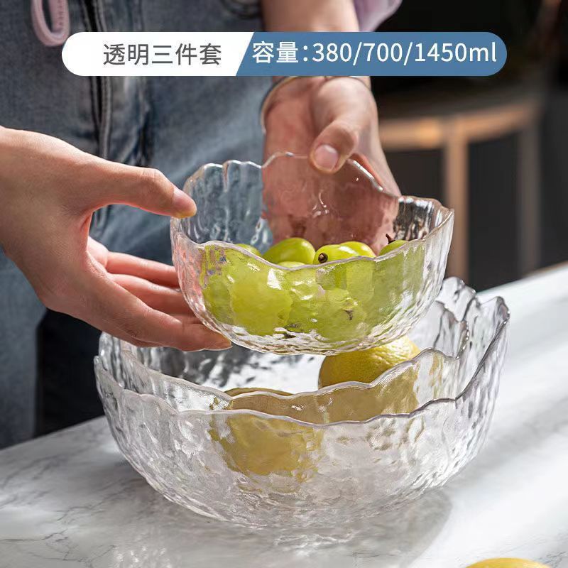 日式锤纹金边/沙拉碗/玻璃碗细节图