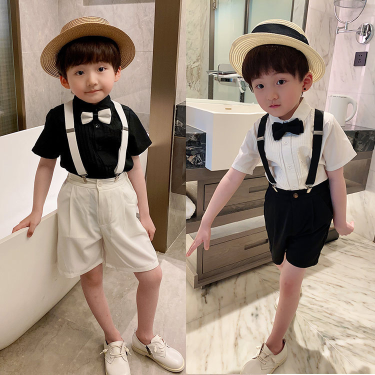 儿童礼服背带套装2022夏季新款短袖衬衫短裤花童男童批发一件代发