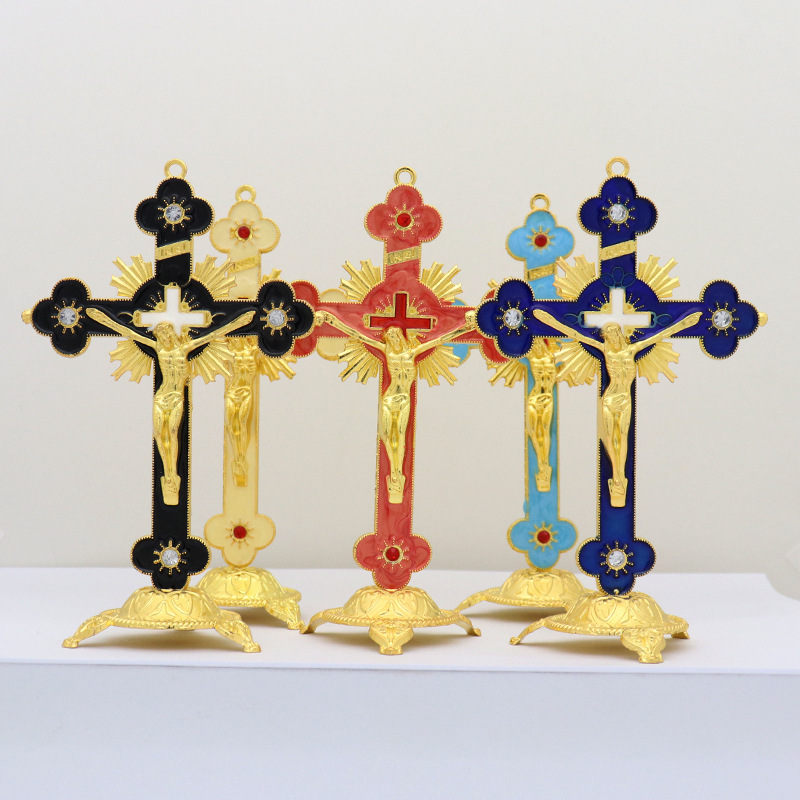 Cross Border Supply Color Preserving Metal Cross Decoration Home Office Desktop Decoration Drop Oil Small Cross Decoration details Picture