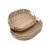 Retro wooden straw woven tray, Japanese-style woven fruit plate, household hand-held bread basket, afternoon tea snack basket Item Picture